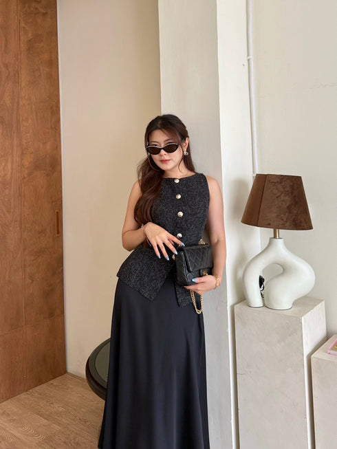 Two Piece Sleeveless Waist Coat Style With A Line Skirt